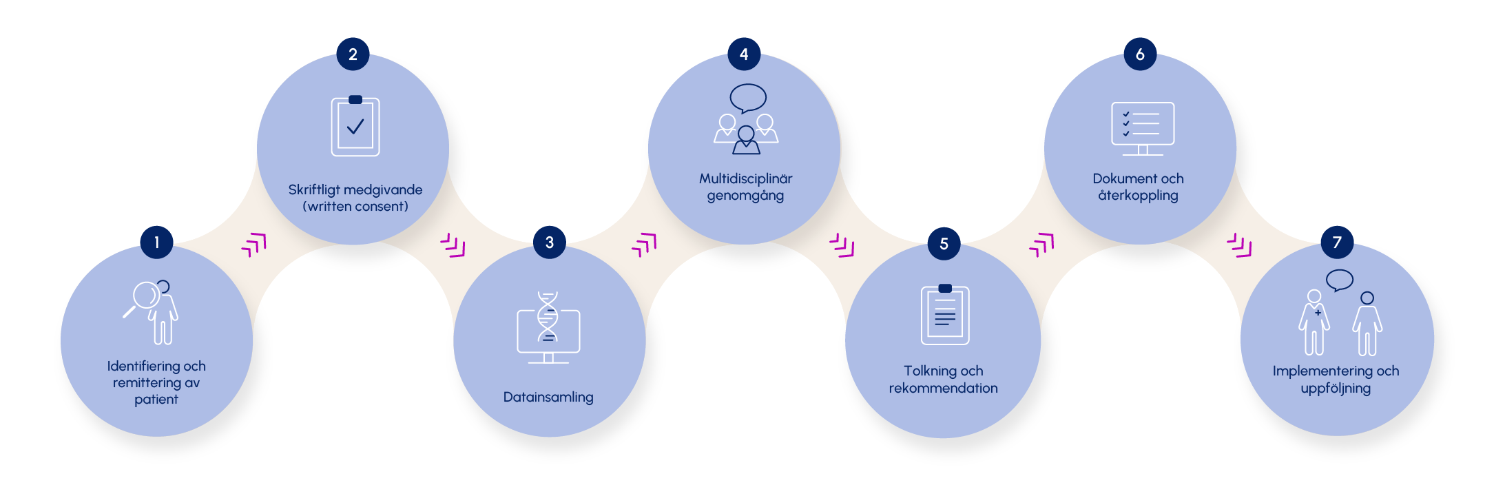 Illustration visar processen för Molecular Tumor Board. Illustration visar processen för Molecular Tumor Board.